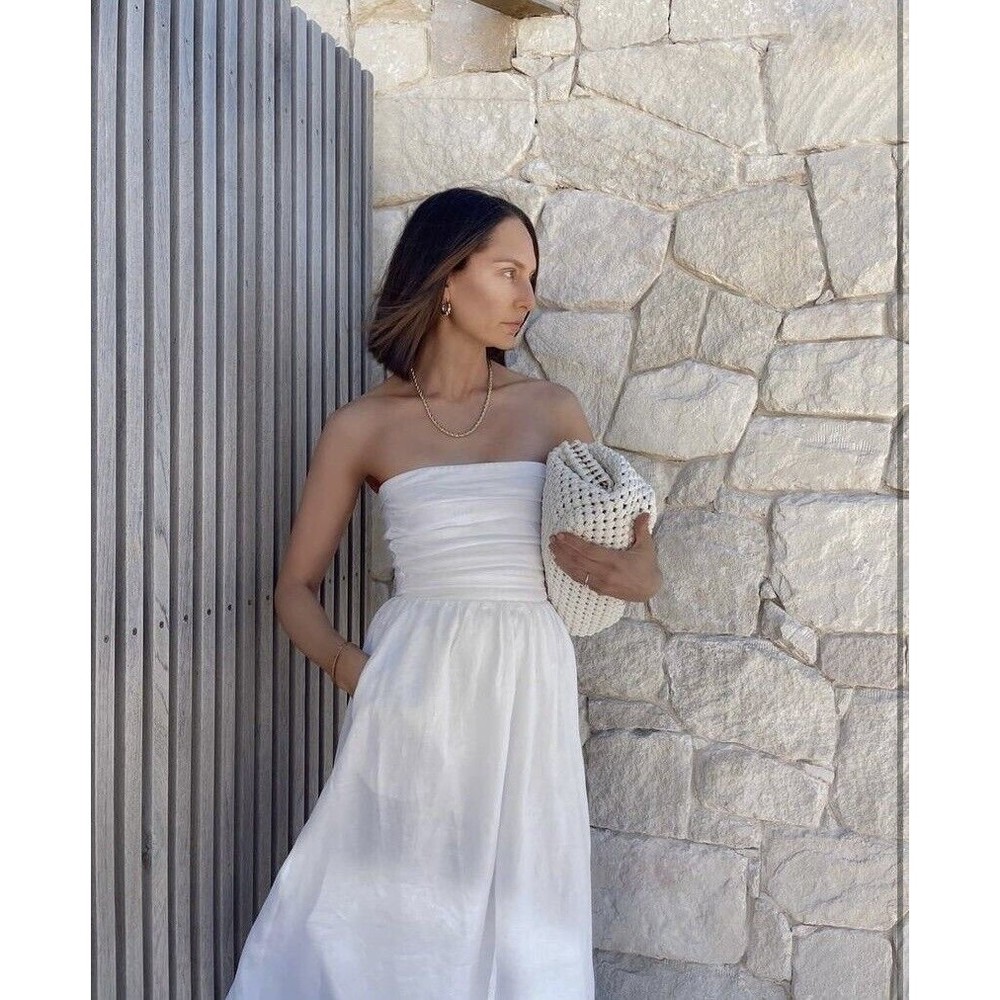 DISSH NEW Lexi White Linen Midi Dress Size US 12 AU 16 - Picture 11 of 16